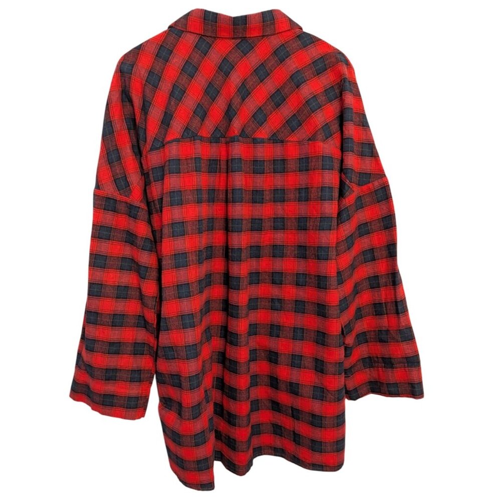 Umgee Womens 2XL Red Black Plaid Button-Down Shirt Floral Embroidery Long Sleeve - Picture 2 of 12